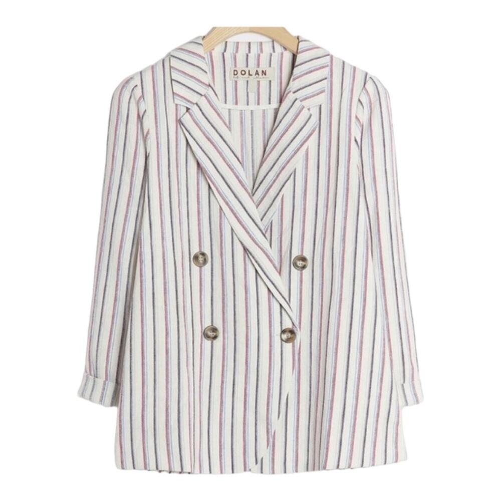 Dolan Anthropologie womens large striped blazer linen blend business casual prep